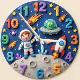 Astronaut and Alien Outer Space Kids Room Wall Clock | Galaxy Nursery Decor, Little Boys Bedroom Birthday Keepsake (13.6 inch / 34.5 cm)