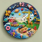 Ultimate Adventure Kids Room Wall Clock | Space Animals Train Nursery Decor, Unique Toddler Boy Birthday Keepsake (13.6 inch / 34.5 cm)