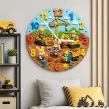 Construction Animals Kids Room Wall Clock | Little Builder Nursery Decor, Baby Boy Bedroom Makeover Birthday Gift (13.6 inch / 34.5 cm)