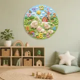 Farm Animal Sheep Kids Room Wall Clock | Whimsical Barnyard Nursery Decor, Baby Shower Gift For Boy Or Girl Room Art (13.6 inch / 34.5 cm)
