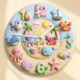 Pastel Ocean Animals Kids Room Wall Clock | Cute Under The Sea Nursery Decor, Best Baby Shower Gift For Boys And Girls (13.6 inch / 34.5 cm)