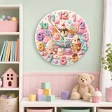 Pastel Candyland Kids Room Wall Clock | Sweet Treats Nursery Decor, Kawaii Ice Cream Girls Playroom Wall Decor Gift (13.6 inch / 34.5 cm)