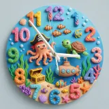 Pirate Octopus Ocean Kids Room Wall Clock | Under The Sea Nursery Decor, Little Boy's Room Birthday Gift & Keepsake (13.6 inch / 34.5 cm)