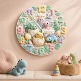 Pastel Baby Dinosaur Kids Room Wall Clock