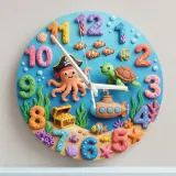 Pirate Octopus Ocean Kids Room Wall Clock | Under The Sea Nursery Decor, Little Boy's Room Birthday Gift & Keepsake (13.6 inch / 34.5 cm)