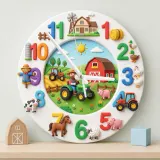 Farm Animals Tractor Kids Room Wall Clock | Barnyard Nursery Decor, Little Boy Playroom Wall Art & Birthday Keepsake (13.6 inch / 34.5 cm)