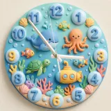 Cute Under The Sea Ocean Animals Kids Room Wall Clock | Marine Life Nursery Decor, Baby Boy Room Birthday Present (13.6 inch / 34.5 cm)