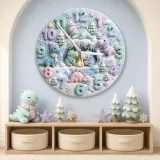 Cozy Winter Dinosaur Kids Room Wall Clock