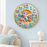Mermaid Treasure Chest Kids Room Wall Clock | Seashell Ocean Nursery Decor, Baby Girl Birthday Gift (13.6 inch / 34.5 cm)