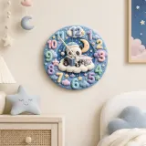 Bedtime Reading Panda Kids Room Wall Clock | Pastel Night Sky Nursery Decor, Cute Baby Shower Gift For New Parents (13.6 inch / 34.5 cm)
