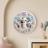 Pastel Birthday Panda Kids Room Wall Clock | Whimsical Animal Nursery Decor, Sweet Baby Shower Gift For Girls & Boys (13.6 inch / 34.5 cm)