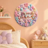 Pastel Candy Carousel Kids Room Wall Clock | Cute Animal Nursery Decor, Sweet Baby Girl Bedroom Birthday Gift Idea (13.6 inch / 34.5 cm)