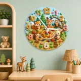 Woodland Waffle Picnic Kids Room Wall Clock | Forest Animal Nursery Decor, Baby Shower Birthday Gift (13.6 inch / 34.5 cm)