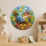 Blue Tractor Farm Kids Room Wall Clock | Barnyard Scarecrow Nursery Art Decor, Little Boy Birthday Baby Shower Gift (13.6 inch / 34.5 cm)