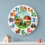 Farm Animals Tractor Kids Room Wall Clock | Barnyard Nursery Decor, Little Boy Playroom Wall Art & Birthday Keepsake (13.6 inch / 34.5 cm)