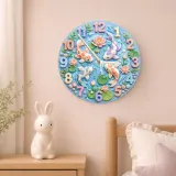 Pastel Koi Fish Pond Kids Room Wall Clock | Whimsical Lotus Flower Nursery Decor, Beautiful Baby Shower Gift Keepsake (13.6 inch / 34.5 cm)
