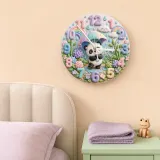 Whimsical Pastel Panda Kids Room Wall Clock | Rainbow Umbrella Nursery Decor, Cute Baby Girl Shower Gift Keepsake (13.6 inch / 34.5 cm)