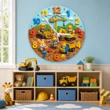 Construction Animals Kids Room Wall Clock | Little Builder Nursery Decor, Baby Boy Bedroom Makeover Birthday Gift (13.6 inch / 34.5 cm)