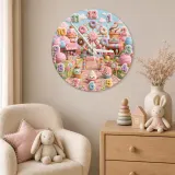Pastel Candyland Theme Kids Room Wall Clock | Kawaii Sweet Treats Nursery Wall Decor, Cute Little Girl Bedroom Gift (13.6 inch / 34.5 cm)