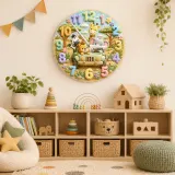 Safari Animal Jeep Kids Room Wall Clock | Jungle Nursery Decor, Safari Playroom Art, Baby Boy Shower Gift Keepsake (13.6 inch / 34.5 cm)