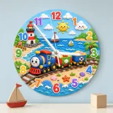 Seaside Train Adventure Kids Room Wall Clock