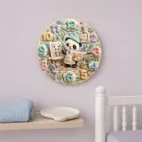 Little Painter Panda Kids Room Wall Clock | Pastel Floral Nursery Decor, Baby Girl Bedroom Birthday Gift Keepsake (13.6 inch / 34.5 cm)