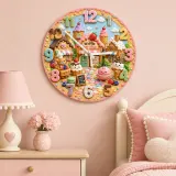Waffle Sweet Shop Kids Room Wall Clock | Pastel Bakery Nursery Decor, Cute Little Girl Birthday Gift (13.6 inch / 34.5 cm)