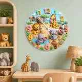 Safari Animals Ice Cream Kids Room Wall Clock | Jungle Nursery Decor, Baby Boy Girl Birthday Gift (13.6 inch / 34.5 cm)