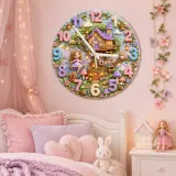 Enchanted Fairy Treehouse Kids Room Wall Clock | Magical Woodland Nursery Decor, Little Girl Birthday Keepsake Gift (13.6 inch / 34.5 cm)