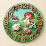Farm Animals Barnyard Kids Room Wall Clock | Cute Red Tractor Nursery Decor, Unique Baby Boy Shower Gift Keepsake (13.6 inch / 34.5 cm)