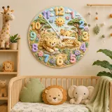Playful Safari Cheetahs Kids Room Wall Clock | Jungle Animal Nursery Decor, Birthday Keepsake Gift For Boys & Girls (13.6 inch / 34.5 cm)