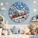 Winter Animal Train Kids Room Wall Clock | Snowy Woodland Nursery Decor, Beautiful Baby Shower Gift For Boy Or Girl (13.6 inch / 34.5 cm)