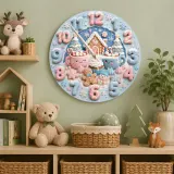Pastel Winter Gingerbread Kids Room Wall Clock | Cute Hot Cocoa Snowman Nursery Decor, Sweet Holiday Baby Girl Gift (13.6 inch / 34.5 cm)