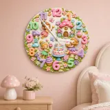 Fairy Mushroom Garden Kids Room Wall Clock | Magical Woodland Nursery Decor, Baby Girl Birthday Gift (13.6 inch / 34.5 cm)