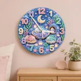 Sleeping Pastel Fish Kids Room Wall Clock | Dreamy Underwater Nursery Decor, Baby Girl Shower Gift & Room Makeover (13.6 inch / 34.5 cm)