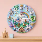Magical Fairytale Kids Room Wall Clock | Castle Dragon Unicorn Nursery Room Decor, Birthday & Baby Shower Keepsake (13.6 inch / 34.5 cm)