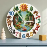 Knitted Style Woodland Forest Animals Kids Room Wall Clock | Cozy Nursery Decor, Memorable Baby Shower Gift Keepsake (13.6 inch / 34.5 cm)