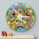Toy Train Village Kids Room Wall Clock