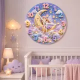 Sleeping Fairy Moon Kids Room Wall Clock | Magical Pastel Cloud Nursery Decor, Baby Girl Room Birthday Keepsake Gift (13.6 inch / 34.5 cm)