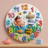 Pirate Octopus Ocean Kids Room Wall Clock | Under The Sea Nursery Decor, Marine Life Theme Baby Boy Birthday Gift (13.6 inch / 34.5 cm)