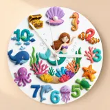Mermaid Under The Sea Kids Room Wall Clock | Cute Ocean Marine Life Nursery Decor, Baby Girl Room Birthday Gift Idea (13.6 inch / 34.5 cm)