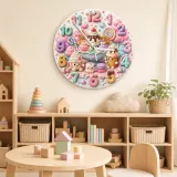 Pastel Candyland Kids Room Wall Clock | Sweet Treats Nursery Decor, Kawaii Ice Cream Girls Playroom Wall Decor Gift (13.6 inch / 34.5 cm)
