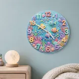 Pastel Ocean Coral Reef Kids Room Wall Clock | Under The Sea Nursery Decor, Cute Baby Girl Birthday Gift Keepsake (13.6 inch / 34.5 cm)