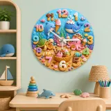 Ocean Animals Dessert Kids Room Wall Clock | Under The Sea Nursery Decor, Baby Boy Girl Birthday Gift (13.6 inch / 34.5 cm)