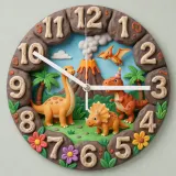 Dinosaur Volcano Kids Room Wall Clock | Prehistoric Jungle Nursery Decor, Little Boy Bedroom Birthday Gift Keepsake (13.6 inch / 34.5 cm)