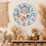Pastel Winter Gingerbread Kids Room Wall Clock | Cute Hot Cocoa Snowman Nursery Decor, Sweet Holiday Baby Girl Gift (13.6 inch / 34.5 cm)
