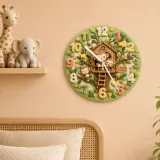 Happy Monkey Treehouse Kids Room Wall Clock | Safari Jungle Nursery Decor, Baby Boy Shower Gift & Wood Playroom Art (13.6 inch / 34.5 cm)