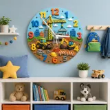 Construction Site Vehicles Kids Room Wall Clock | Boys Nursery Decor, Playroom Wall Art, Perfect Toddler Boy Gift Idea (13.6 inch / 34.5 cm)