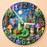 Magical Dragon and Fairy Kids Room Wall Clock | Fantasy Castle Nursery Decor, Whimsical Storybook Birthday Gift Idea (13.6 inch / 34.5 cm)