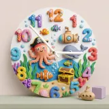 Pirate Octopus Ocean Kids Room Wall Clock | Under The Sea Nursery Decor, Marine Life Theme Baby Boy Birthday Gift (13.6 inch / 34.5 cm)